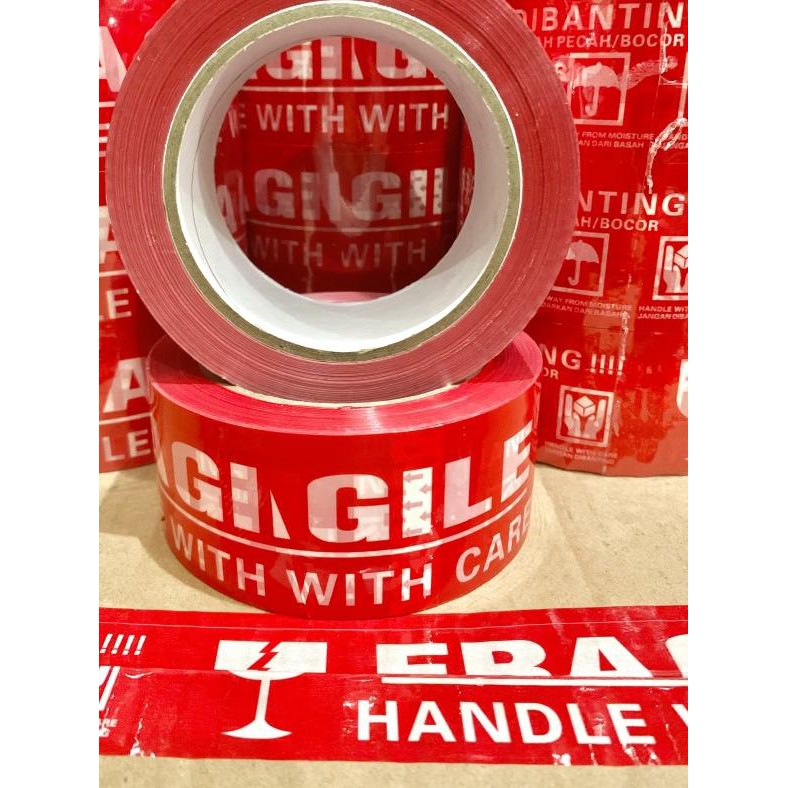 

֍ LAKBAN FRAGILE MERAH 2" (48 MM x 100 Yard) TEBAL HARGA MURAH ➪