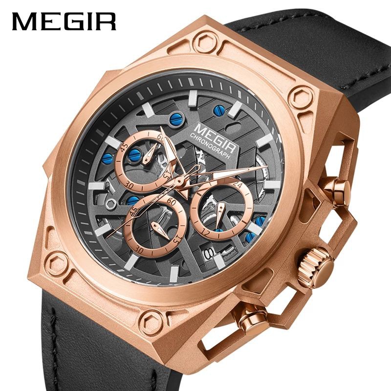 MEGIR 4220 Jam Tangan Pria Analog Tali Kulit Chronograph Luminous Display WATCHKITE WKOS