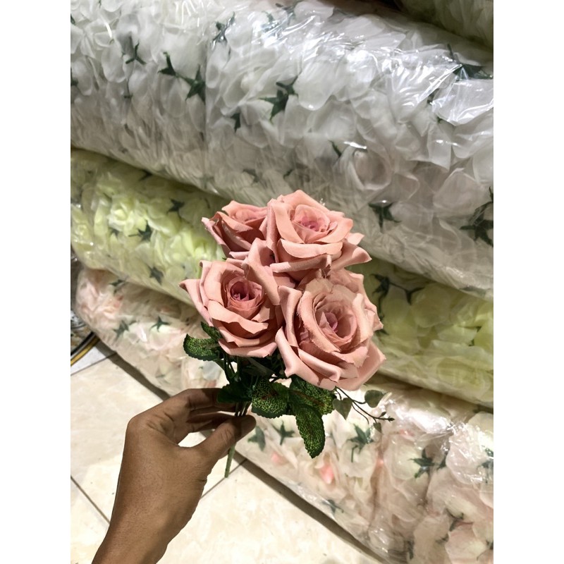Tangkai Mawar K6 Bludru Import/Bunga Mawar/Artificial/Bunga Palsu/Hiasan/Dekorasi-UNGU TUA