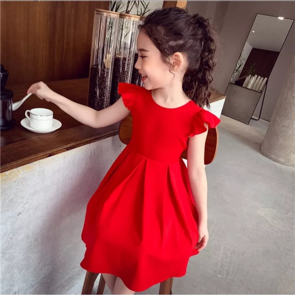 QFS - DRESS ANAK RED RIBBON/UMUR 6-8 TH/KOREA / TERBARU / TERPOPULER / GOOD QUALITY/IMPOR