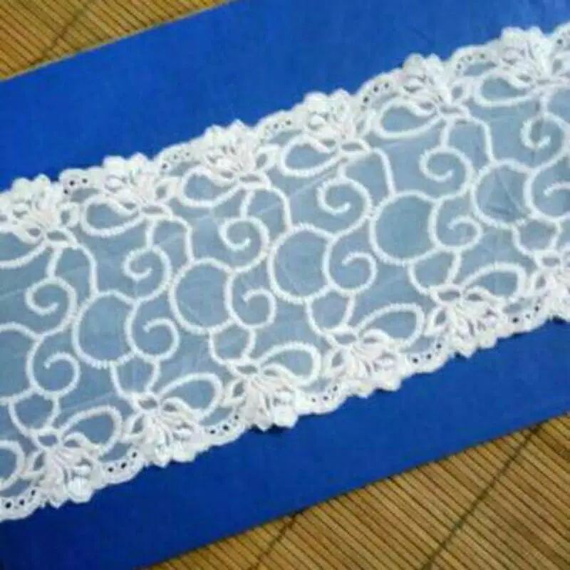 Renda tile bordir / renda tille pink, hitam meteran.