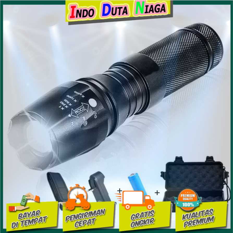 IDN TOOLS - TaffLED Senter Tactical XML-T6 3000 Lm+Baterai+Charger+Box-E97