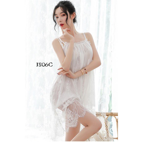 [READY STOK] SEXY LINGERIE BAJU TIDUR SEKSI  GAUN MALAM LACE FIT TO XXL PUTIH JS06C