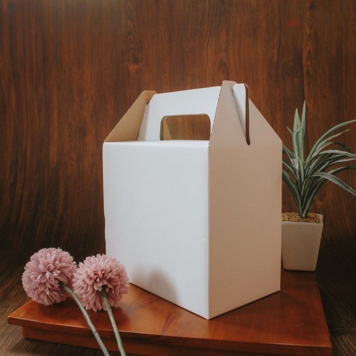 

Kardus Die Cut Putih Polos Dus Jinjing Box Tenteng Kue Kering packaging Kotak Hampers Size 21x12x18 cm