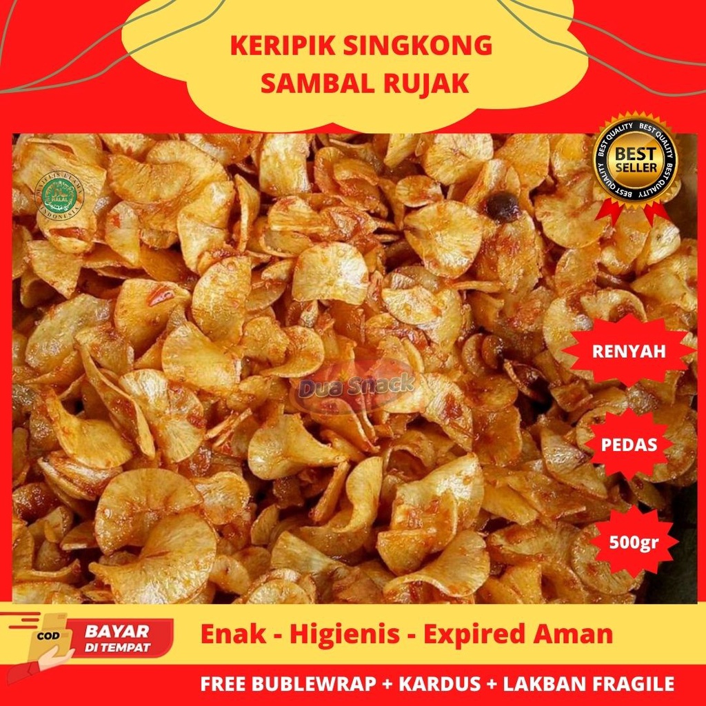 Jual Snack Makanan Ringan Cemilan Keripik Singkong Sambal Rujak 500gr