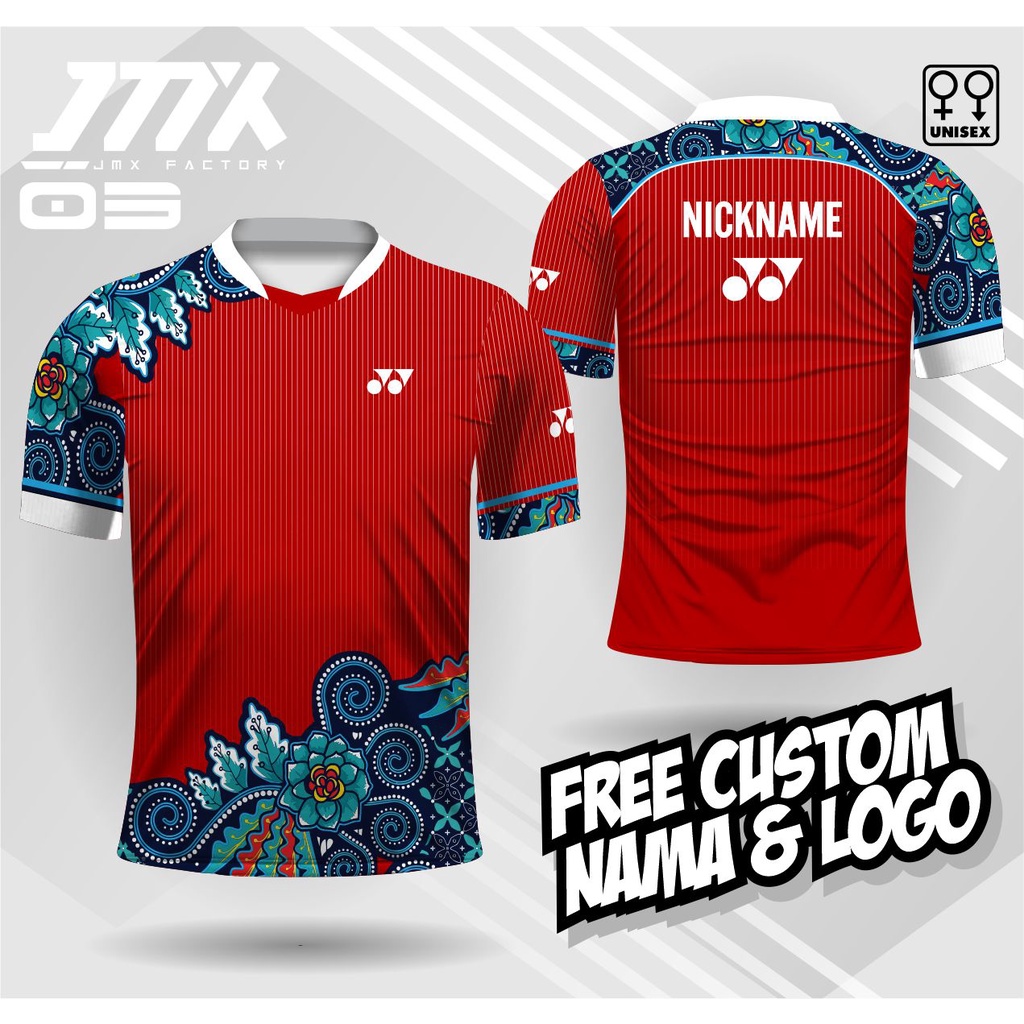 jersey bulu tangkis batik jersey badminton yonex kaos badminton free custom nama dan logo