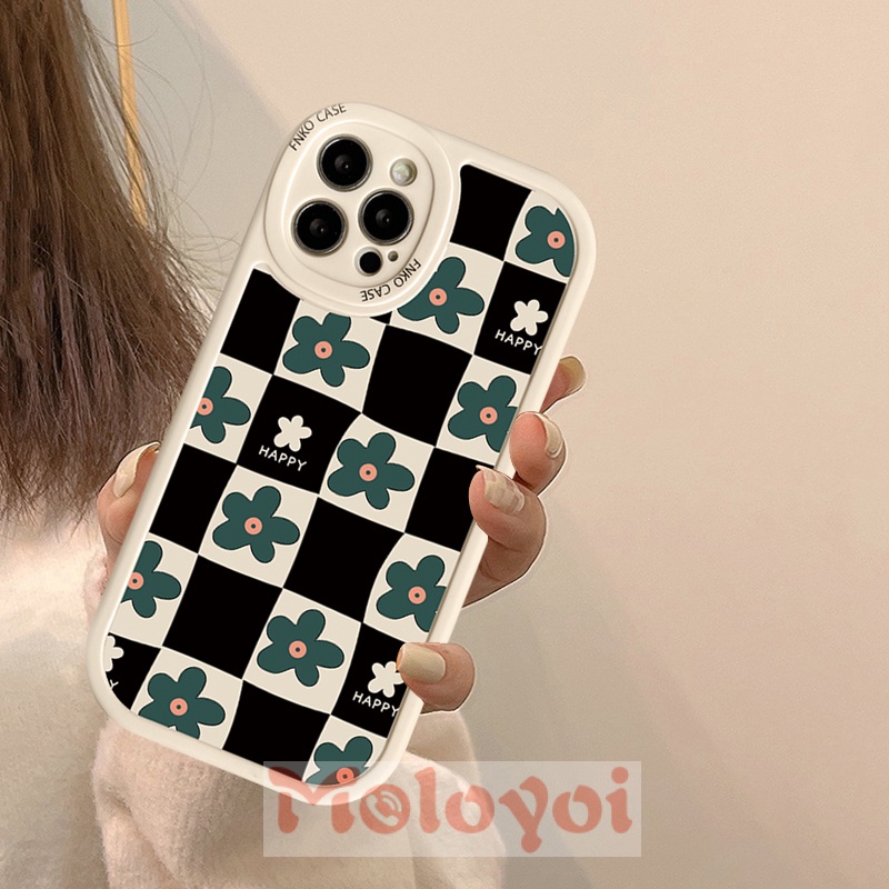 Soft Case Silikon TPU Motif Bunga Kotak-Kotak Untuk IPhone 8Plus XR 7Plus 11 12 13 Pro MAX X XS MAX 7 8 6 6s Plus SE 2020