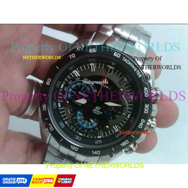 Casio Edifice Original Japan EFR 550D  - 1A2VUDF Chain Stainless Silver Dial Black - RedBull