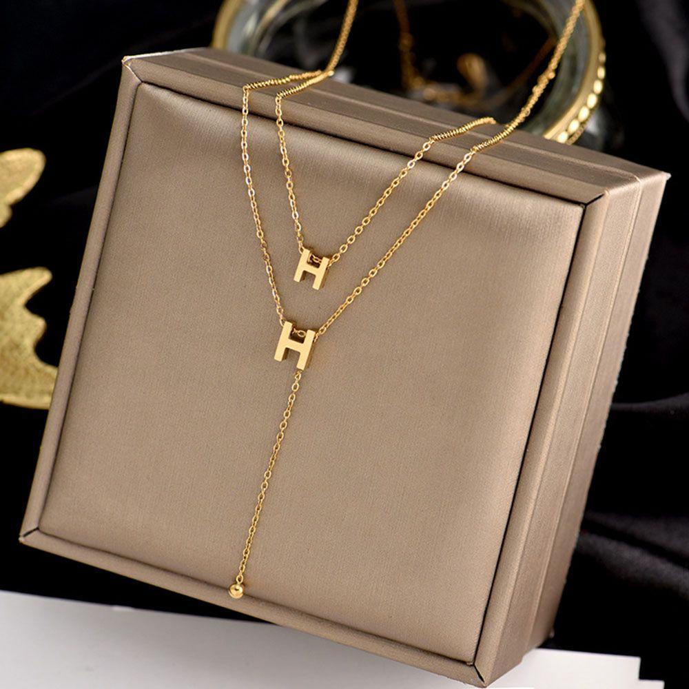 Mxbeauty Huruf H Kalung Temperamen Retro Wanita Hadiah Chocker Double-layer Gaya Korea Klavikula Rantai