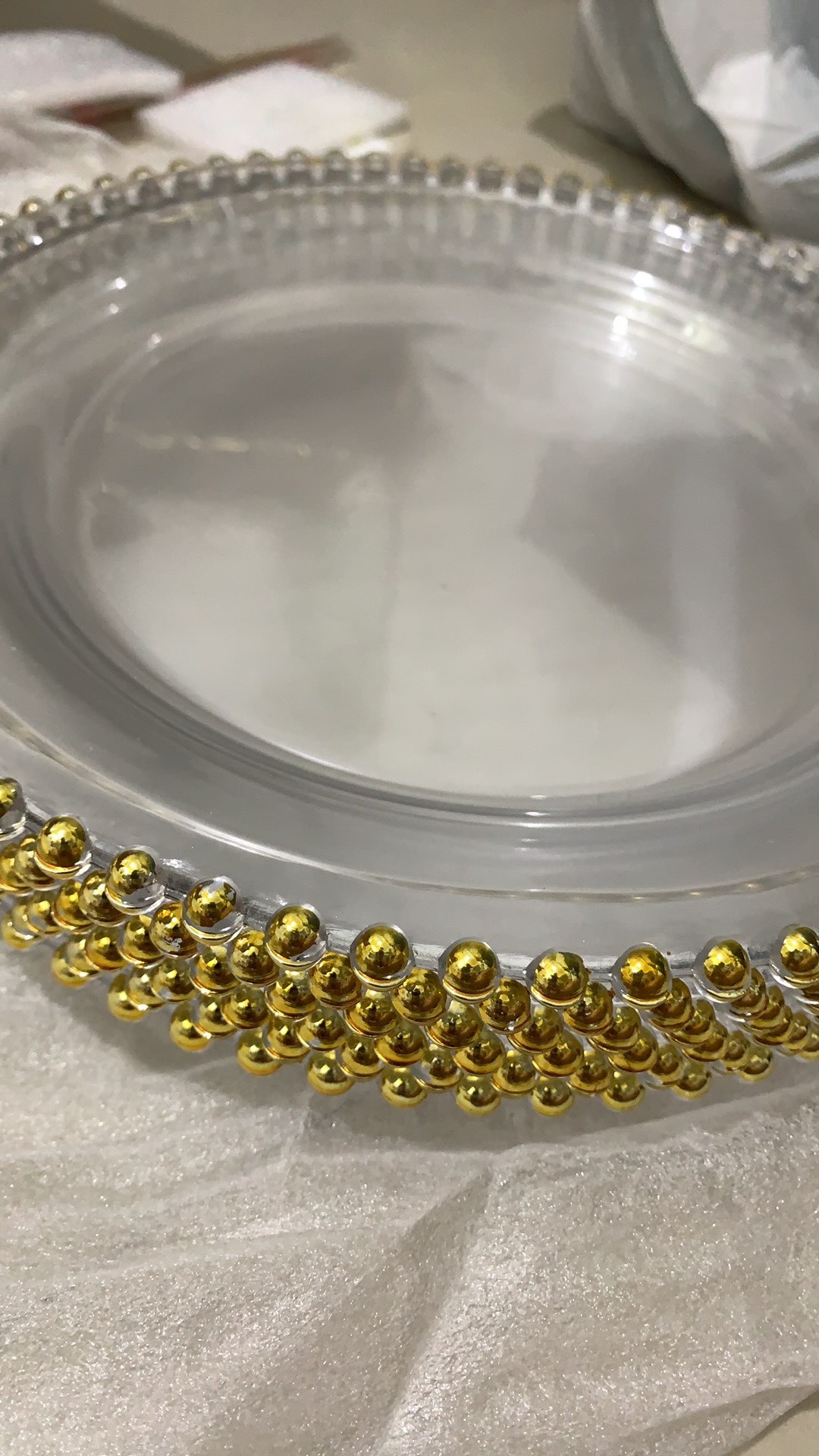 Luxury Gold Rim Beads Glass Plate | Piring Makan Cake Kue Kaca Mewah List Emas Pesta Dekorasi Eropa