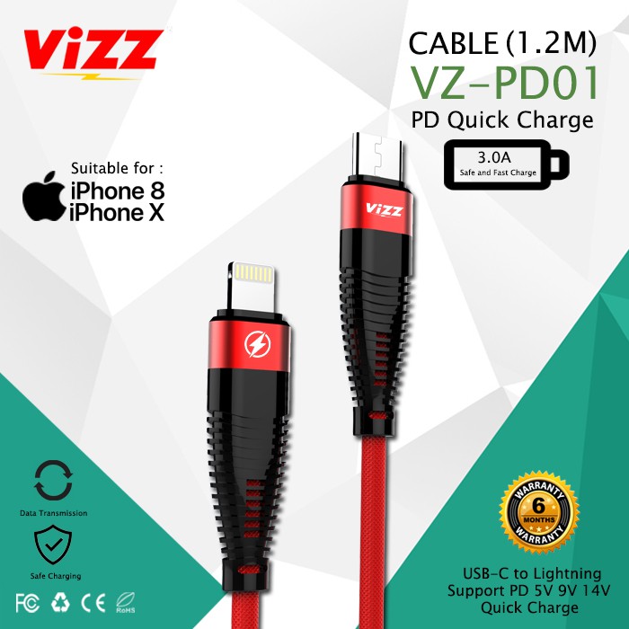 Cable VZ-PD01 QUICK CHARGE 3.0A Kabel Data VIZZ TYPE C To IOSss