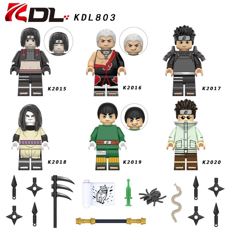 Mainan Anak Minifigure KDL 803 Sai Hidan Sarutobi Orochimaru Rock Lee Shino (1 Set Isi 6)