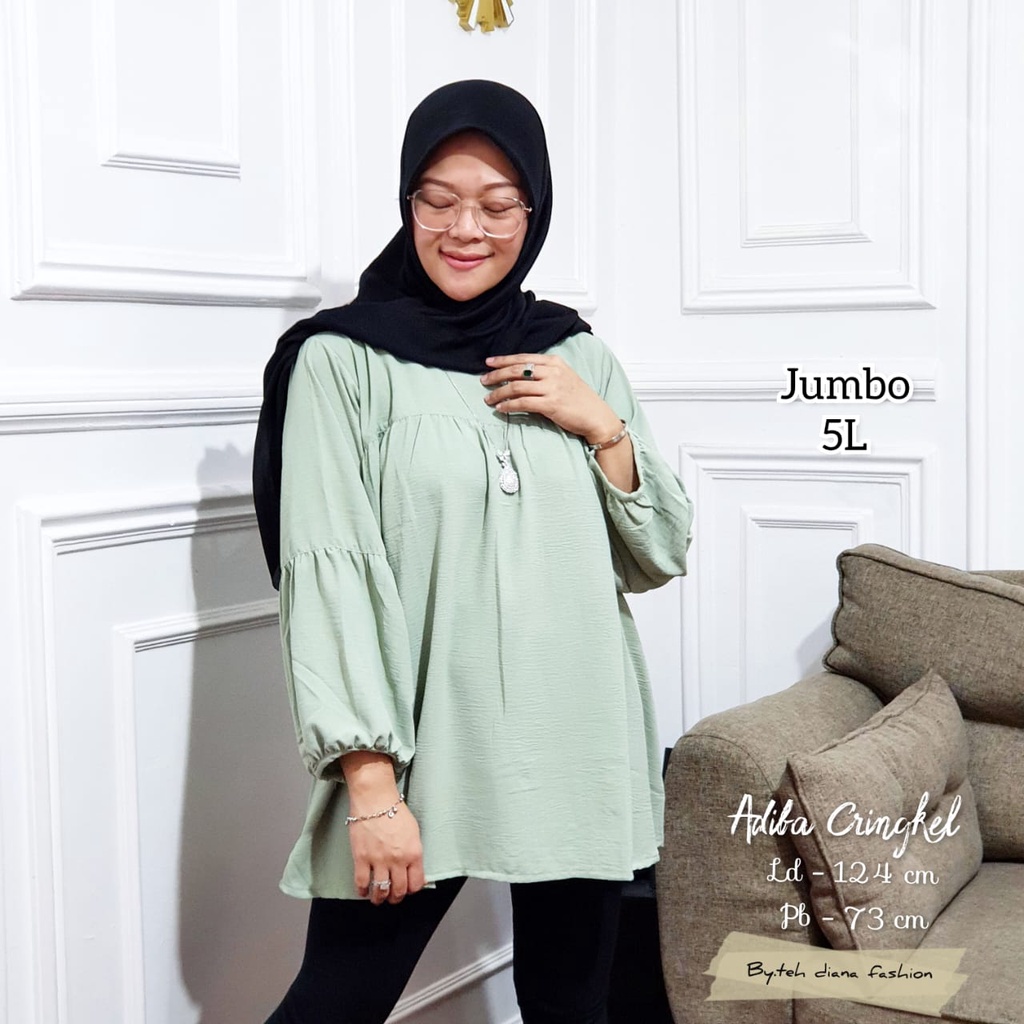 Atasan Wanita Jumbo / Baju Atasan Wanita Jumbo / Blouse Wanita Jumbo Model Adiba Crinkle Ld 124 Cm-New Green
