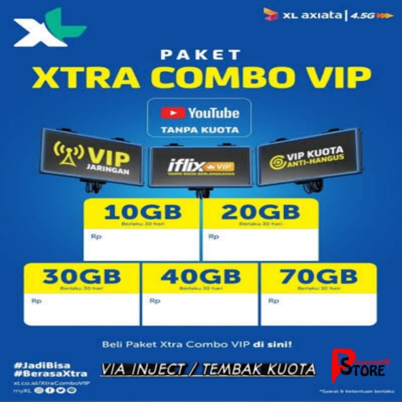 [READY] KUOTA XL XTRA COMBO VIP 10GB/20GB/30GB/40GB/70GB