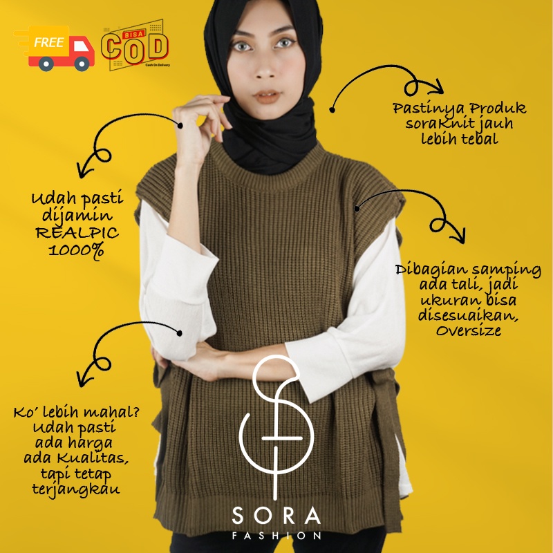 Outwear Rompi Rajut Wanita Korea Outer Vest Knit Asli Tebal Premium Jumbo Oversize