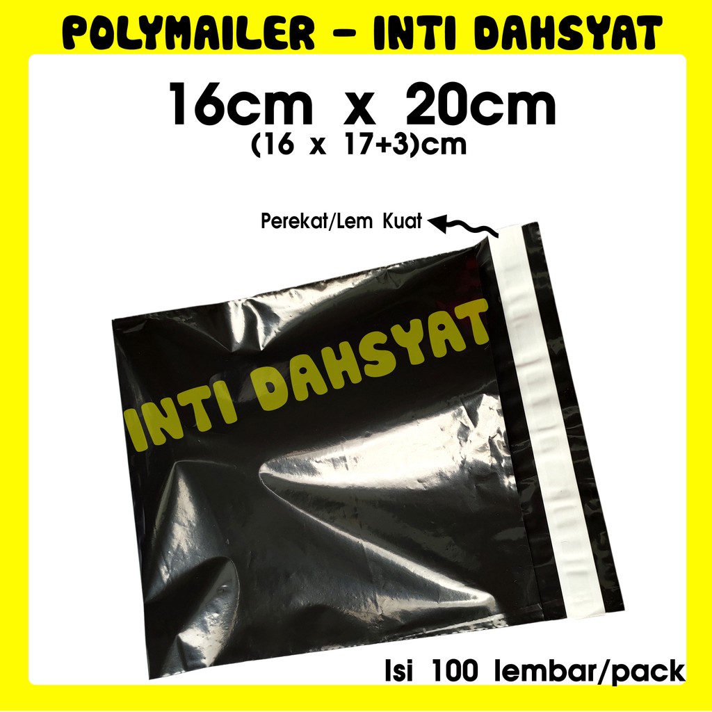

POLYMAILER HITAM GLOSSY 16x20 (16x17 +3 Sealtape) Isi +/- 100lembar/pack Plastik Kemasan Online Shop