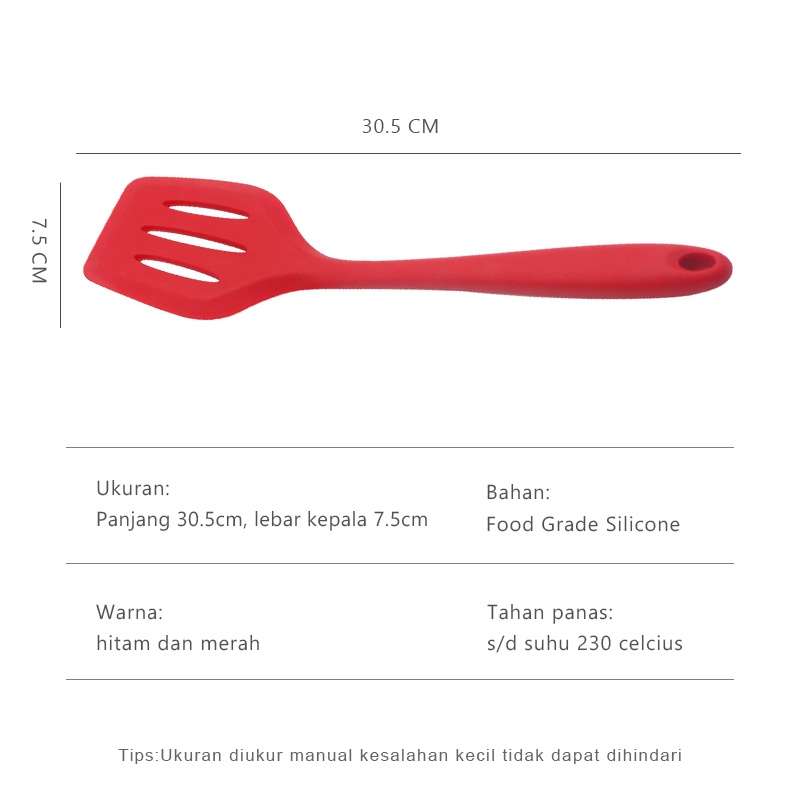 Spatula Lubang Silikon 30 cm Sutil Sodet Tahan Panas / Slotted Turner Teson Homliving