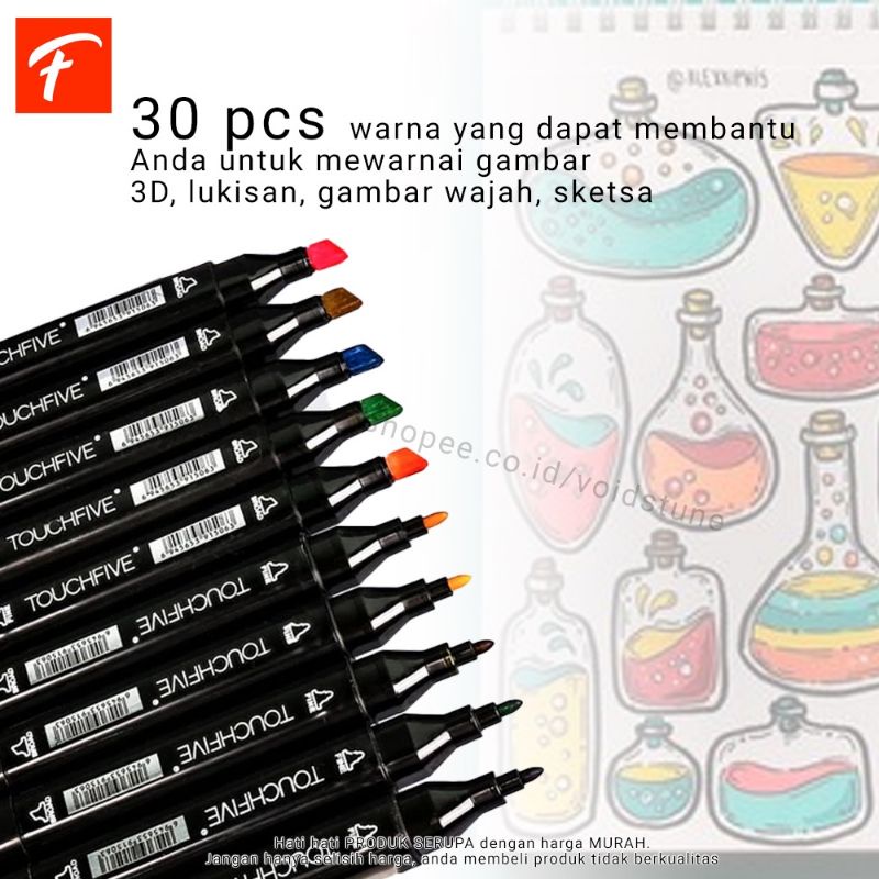 TOUCHNEW BV Spidol Dual Side Fine Art Marker 30 Color Spidol Dua Sisi Spidol Mewarnai Anak Lengkap , Spidol Dual Side Fine Art Marker 30 Color