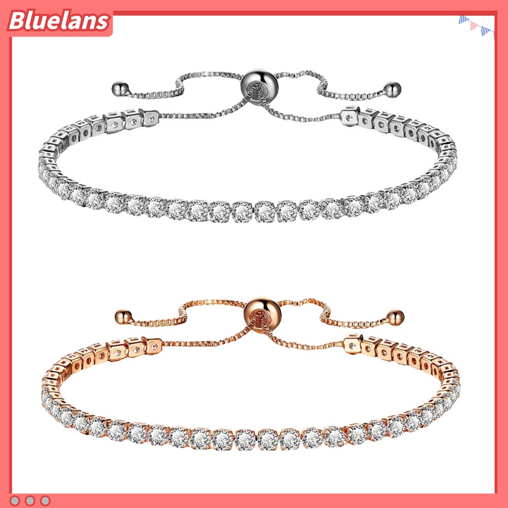 Bluelans Luxury Cubic Zircon Single Row Pull Slider Bracelet Women Adjustable Bangle