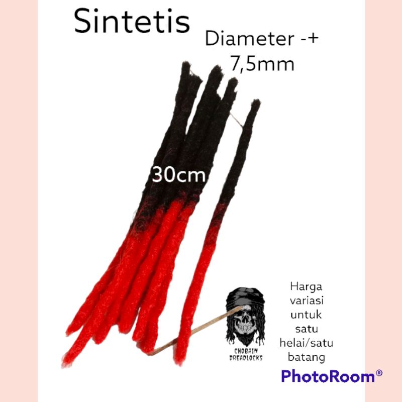rambut gimbal 30cm mix hitam merah sintetis