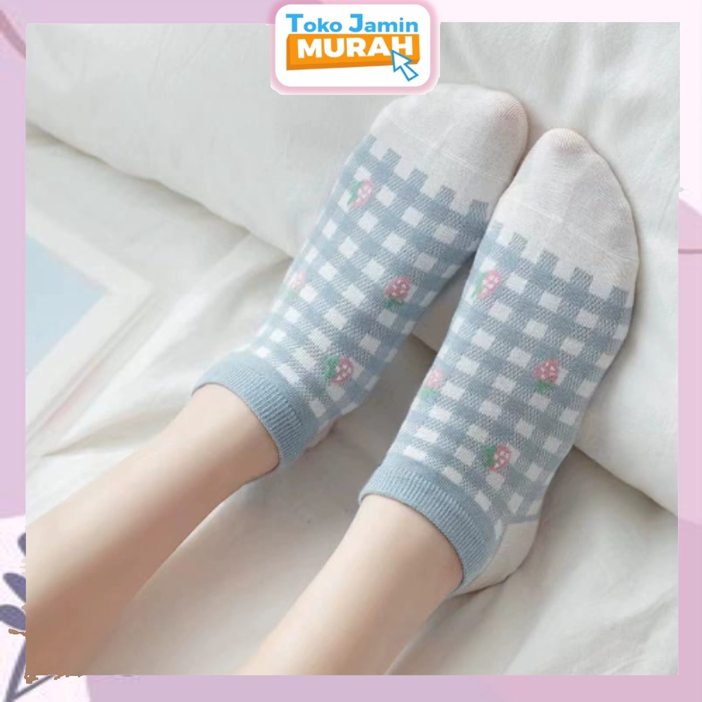 TJM KK200 Kaos Kaki Wanita Motif Strawberry Kaos Kaki Pendek Unisex Semata Kaki Ankle Karakte