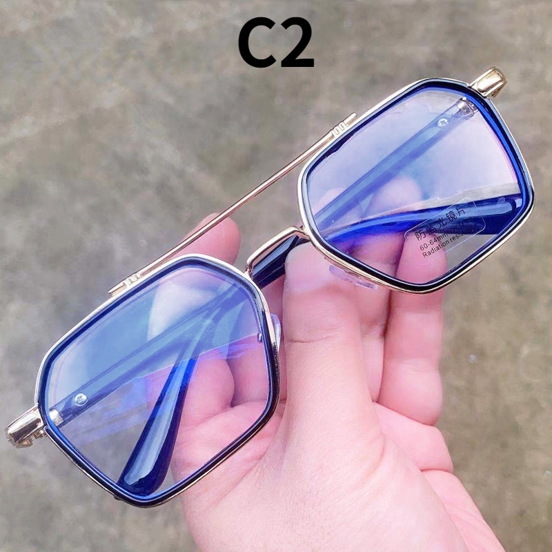 (YUZHU) COD Baru Fashion Retro Kepribadian Double Beam Anti Blue Light Miopia Kacamata