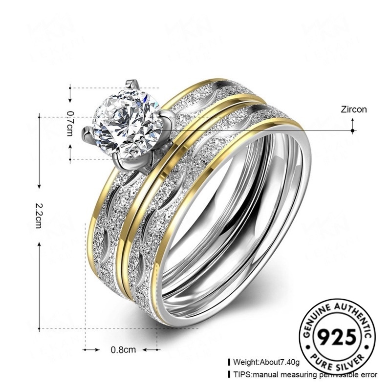 Set Cincin Lapis Silver S925 Hias Berlian Imitasi Elegan Untuk Wanita