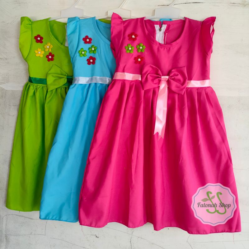 Dress anak 3 4 tahun perempuan baju anak cewek  ( dress pita mutia )