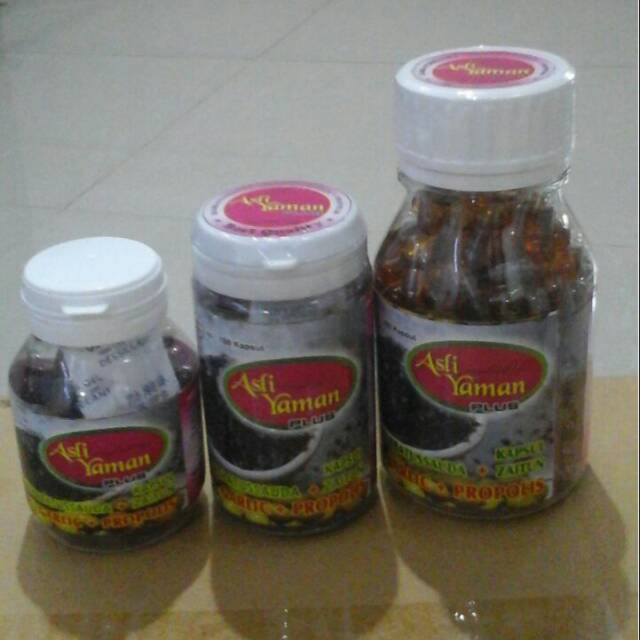 asli yaman 4in1 kapsul ( habbatussauda+propolis+zaitun+garlic) isi 200