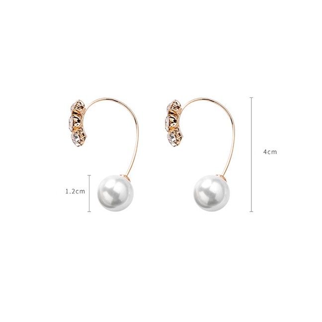 LRC Anting Tusuk Fashion Gold 925 Silver Needle Rhinestone Pearl Semicircular Earrings D02423