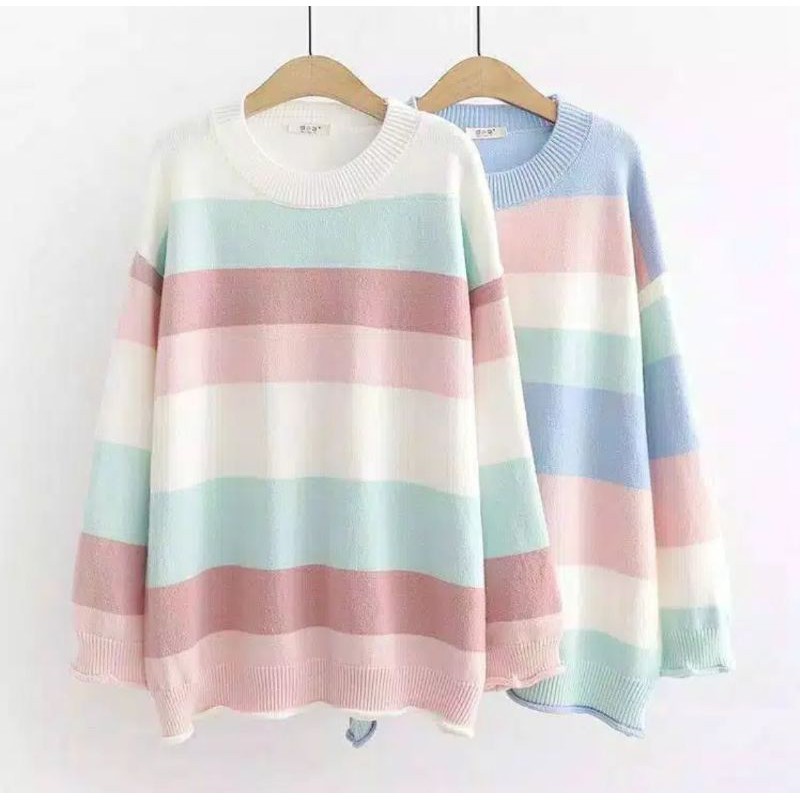 ES SWEATER  KAOS LENGAN PANJANG RAJUT  AYESHA MOTIF  GARIS 