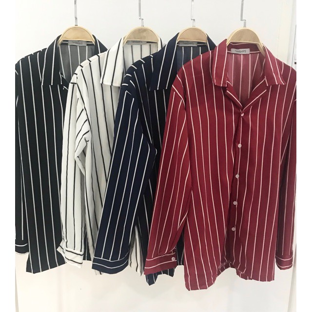 Mokokomo Kemeja Pria PJ-066 Lengan Panjang Kemeja casual Kemeja Salur Kemeja Stripe Pria