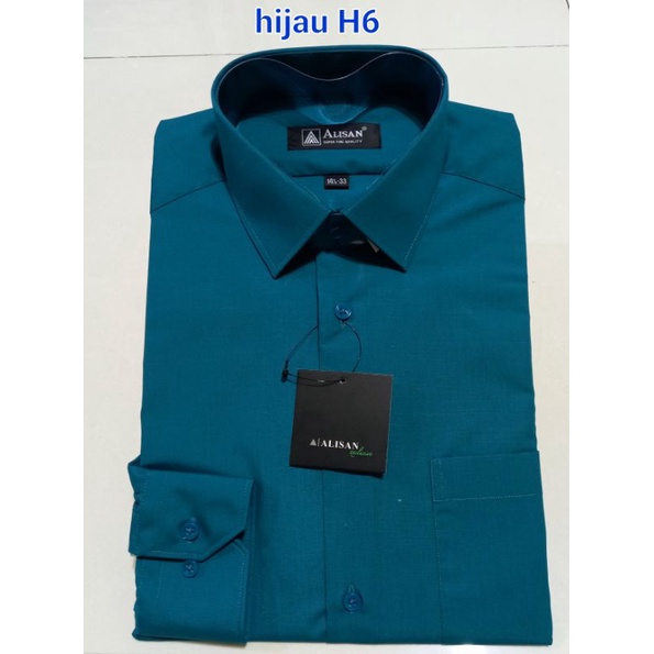 Alisan Kemeja Pria Reguler Lengan Panjang Polos Hijau H6 Garansi Original Alisan