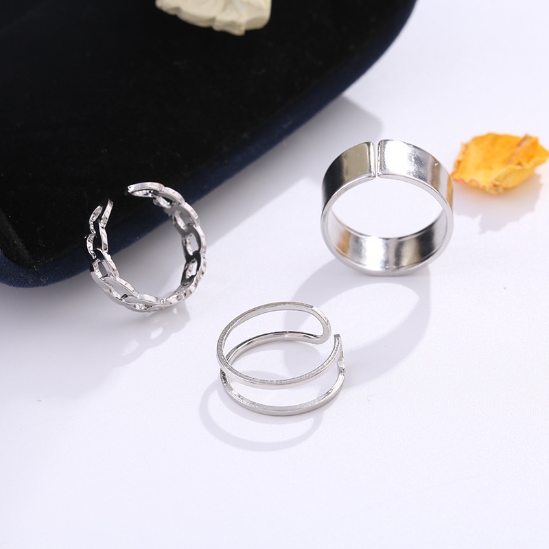 COD❤3 Pcs/set INS Cincin Korea Silver Gaya Punk Cincin Disesuaikan Pria Untuk Wanita Ring Jewelry Selamat Datang Untuk Membeli