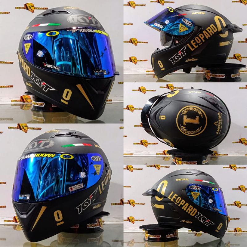 Helm kyt falcon black doff paket ganteng costum Red BuLL-DOFF BK/LEOPARD/BLUE