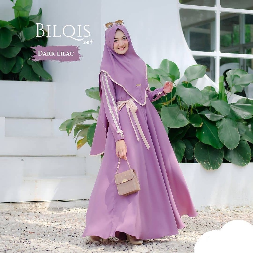 BILQIS SET SYARI CB MOSSCRAPE PREMIUM MIX RENDA DAPAT GAMIS + HIJAB/KHIMAR BAJU  DRES WANITA TERBARU KEKINIAN SIMPLE DAN ELEGAN BAJU SYARI TERBARU 2022