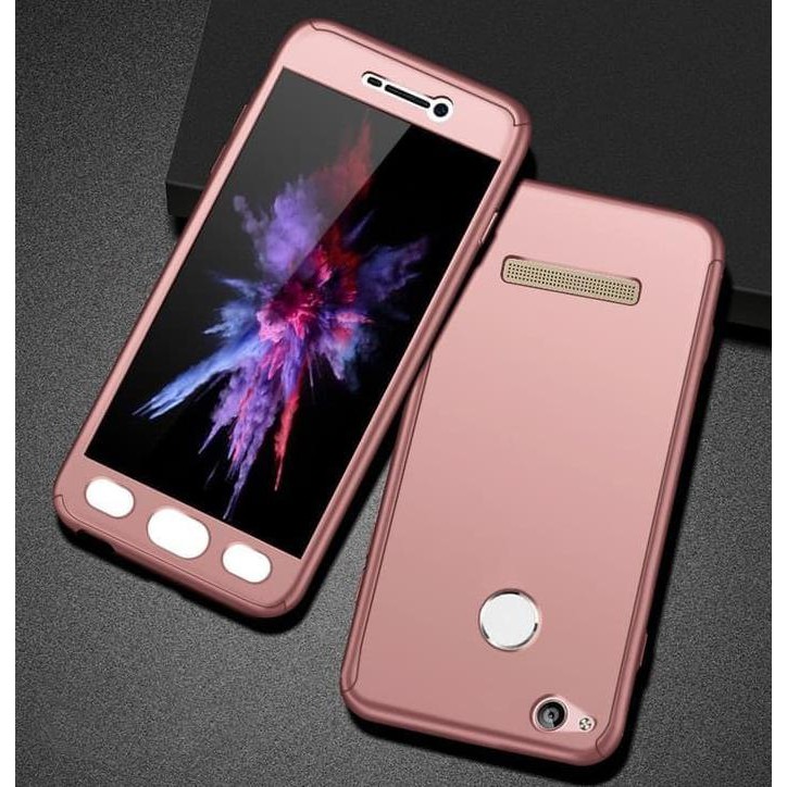 Hardcase Case 360 Xiaomi Redmi 4X Full Body Free Tempered Glass - Merah