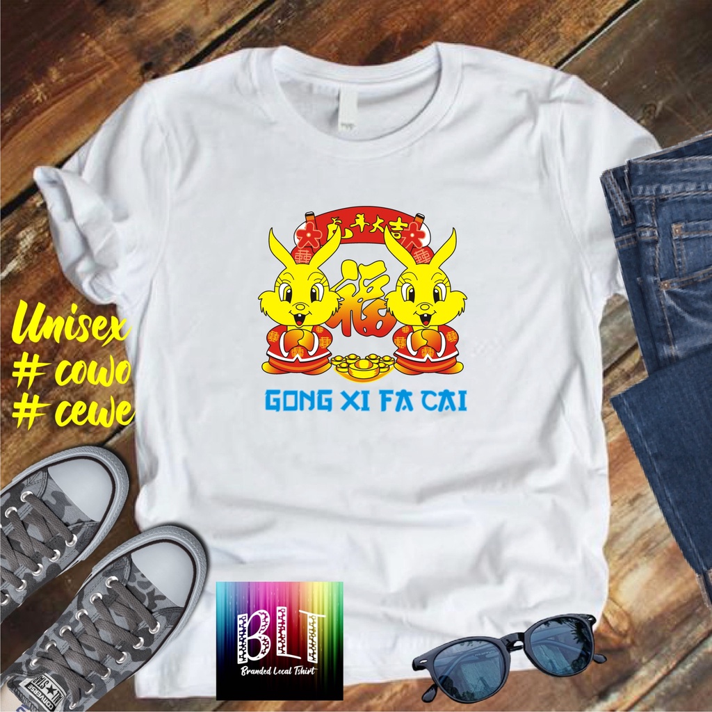 Imlek Unisex Koas Imlek 2023  2 KELINCI  Baju Imlek Family Papa Mama Koko Mei Mei Shio Kelinci Pakaian Imlek Dewasa Kaos Imlek Anak anak Baju gong xi fa cai Xin Nian Khuai Le kaos imlek terbaru 2023 kaos sin cia imlek 2023 imlek keluarga