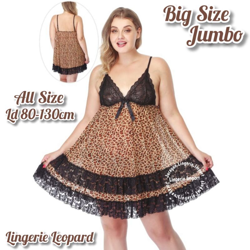 Sexy Lingerie Dress Motif Leopard Pakaian Tidur Wanita Seksi Baju Macan Big Size Jumbo