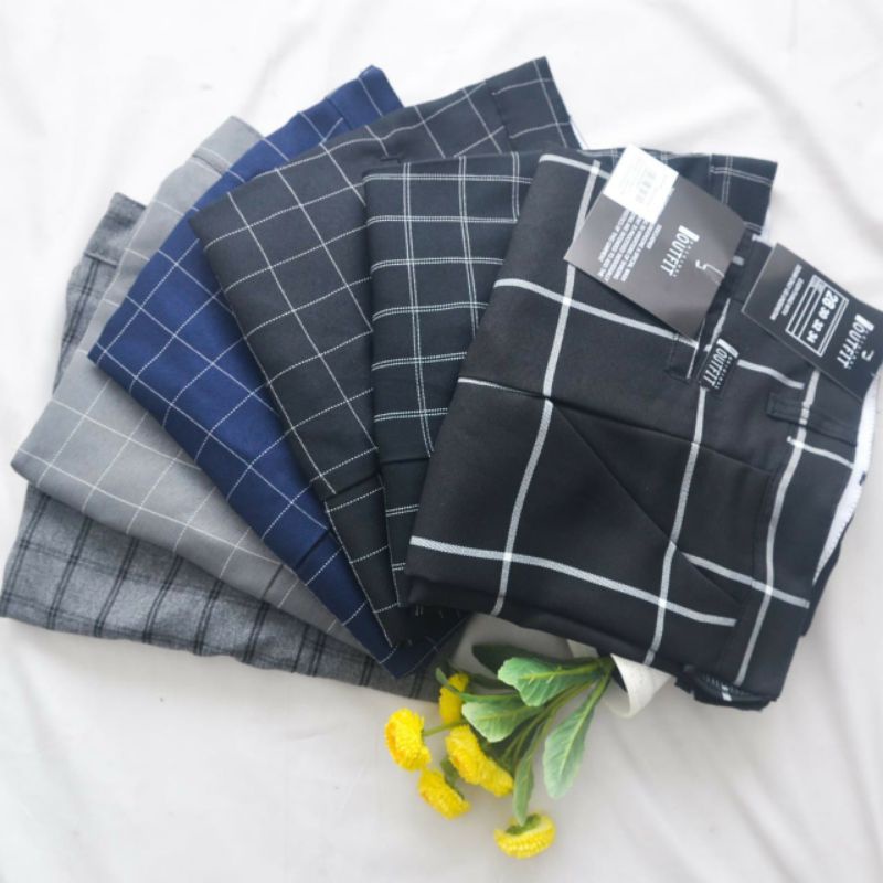 celana panjang Tartan/pria celana kotak kotak/Tartan kotak kotak