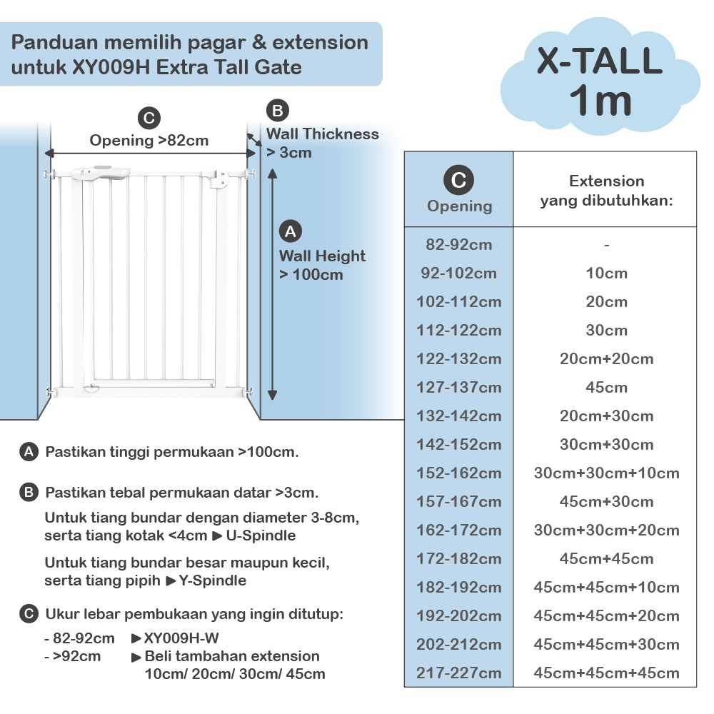 SKIDA Baby Safe XY009H-W Extra Tall &amp; Wide Safety Gate / Pagar Pengaman Bayi Anak