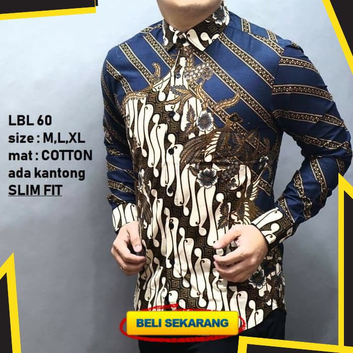 KEMEJA BATIK PRIA LENGAN PANJANG SLIM FIT BAJU BATIK HEM BATIK PRIA LBL60