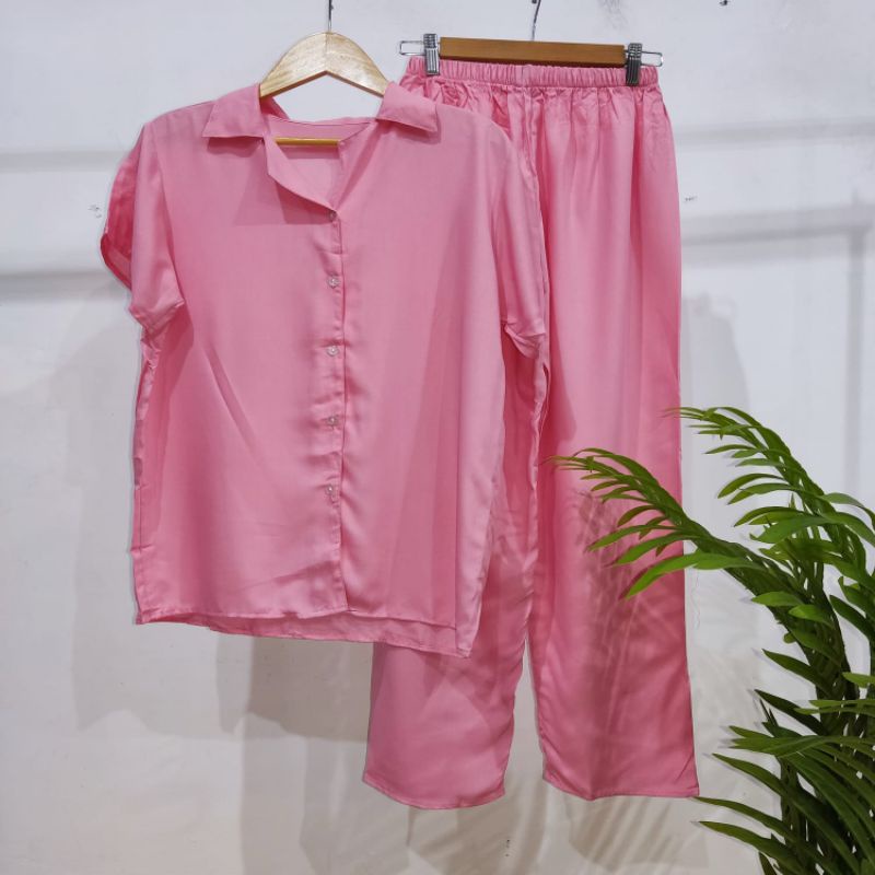 PIYAMA KANCING POLOS | PIYAMA RAYON POLOS-KCPD PINK