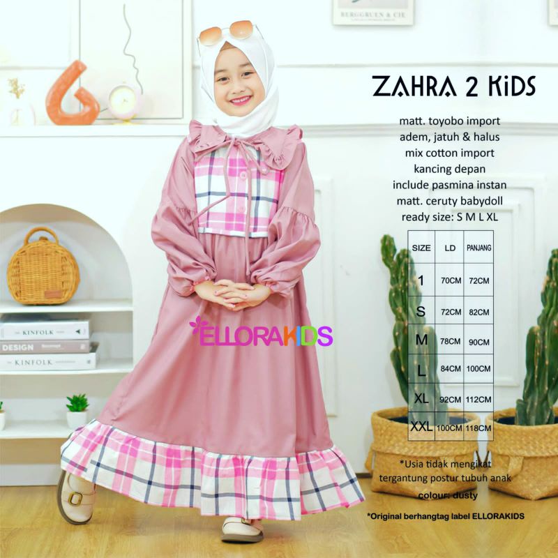 ZAHRA 2 KIDS GAMIS ANAK TOYOBO IMPORT MIX KATUN HQ KANCING DEPAN FREE PASMINA BY ELLORA KIDS