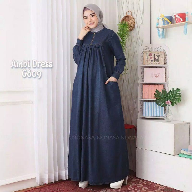 lw01 Ambi Gamis Dress Jeans Terbaru Gamis Jeans Busui Gamis Levis Jumbo Dres Levis termurah Baju