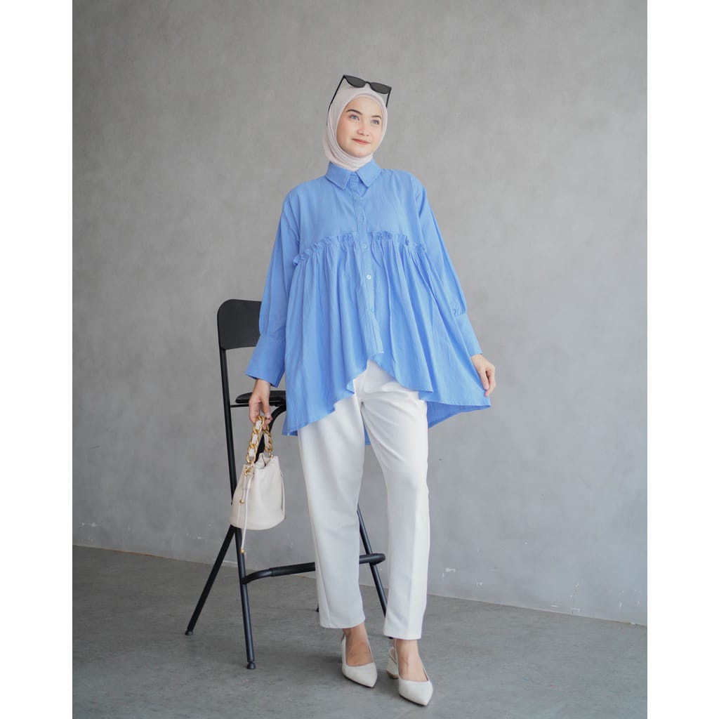 Kemeja Wanita Polos Fiorella Shirt / Blouse Katun Linen Kancing Depan M L XL LD 110 Lengan Panjang OOTD Remaja Dewasa Kekinian 2022