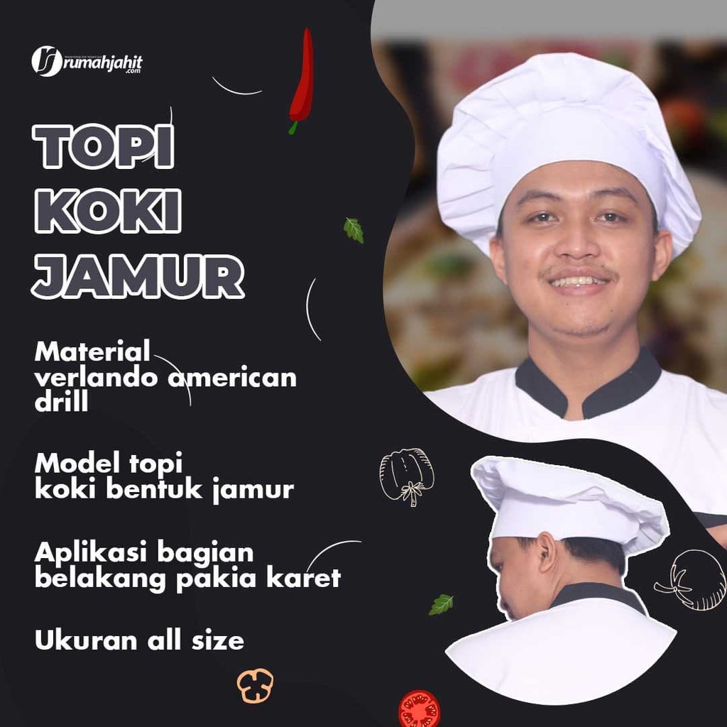 Topi Koki / Topi Koki Jamur / Topi Koki Tinggi / Topi Koko Pendek / Topi Chef / Topi Koki Restaurant