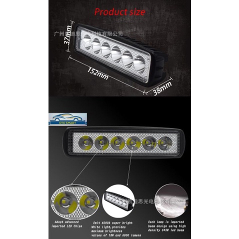 LAMPU TEMBAK SOROT LED BAR CREE CWL 6 MATA 18W 12V&amp;24V LAMPU LED MOBIL MOTOR