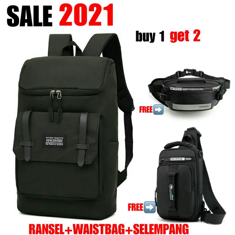 BUY 1 GET 2 - Tas Ransel Pria RDN 015 Distro Bandung Ransel Punggung Backpack Cowok Keren Sek BRAN N