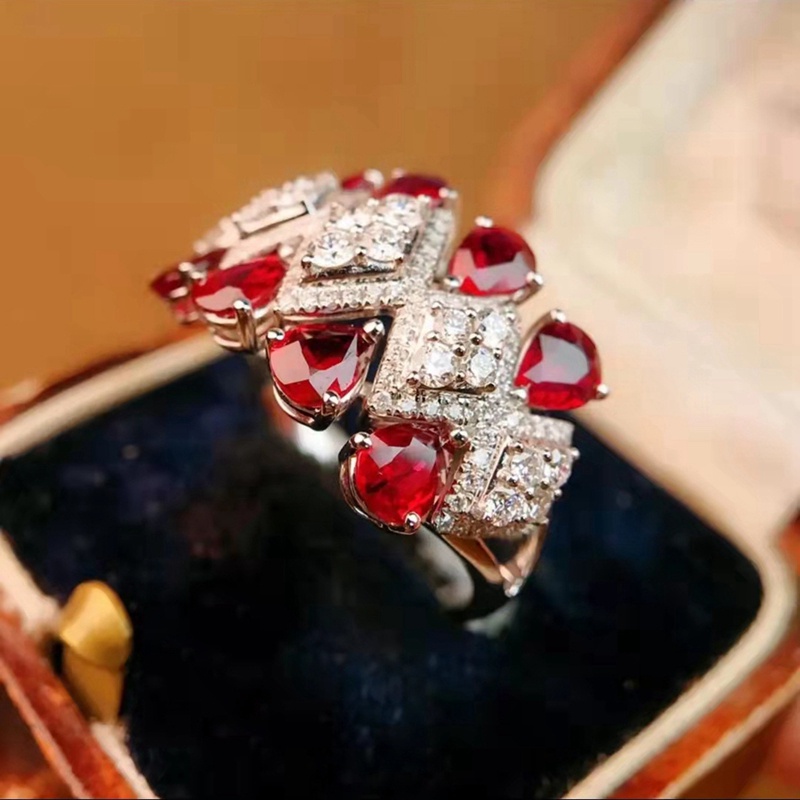 Cincin Wanita Desain Merpati Hias Ruby Darah Imitasi Gaya Retro Untuk Pernikahan / Banquet / Cocktail